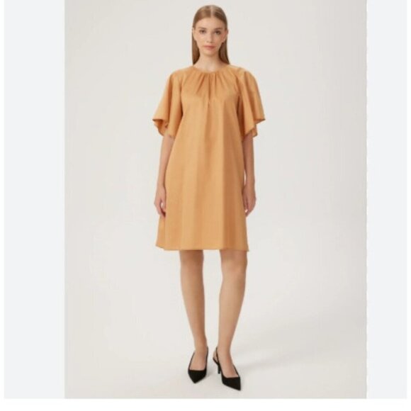 Harshman Dresses & Skirts - Anthropologie Agata Dress 1X Tan Cotton Clean Minimalist Midi Pockets NWT
